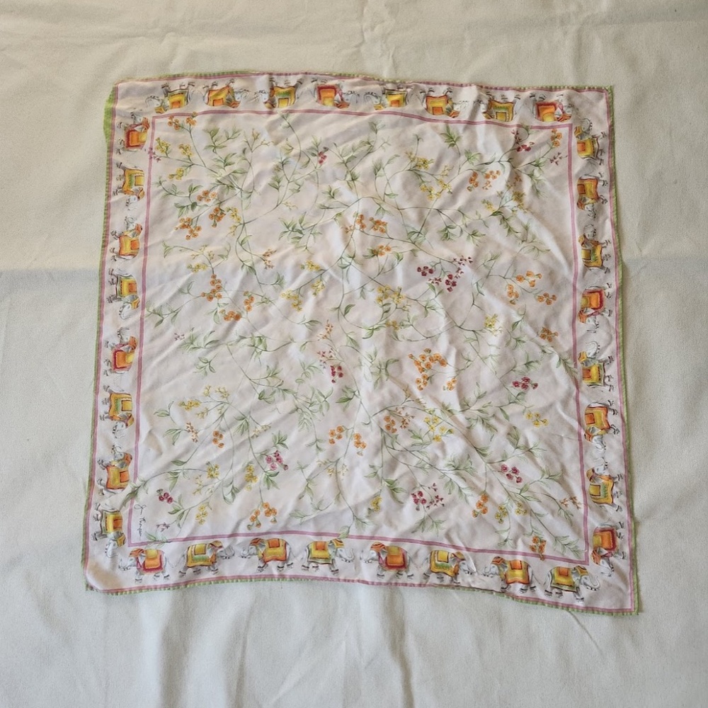Jim Thompson 100% Silk Scarf Elephants Pink Green Square XL L 32"x32"